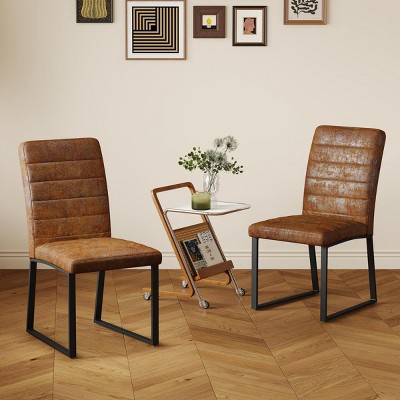 INFURNIC Dining Chairs 2-Pack PU Leather Office and Dining Chairs with High-Density Foam and Sturdy Iron Legs, Brown, 21.5"*17.2"*35.7"