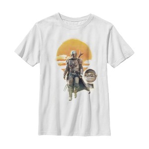 Boy's Star Wars The Mandalorian The Child and Mando Walking Sunset T-Shirt - 1 of 4