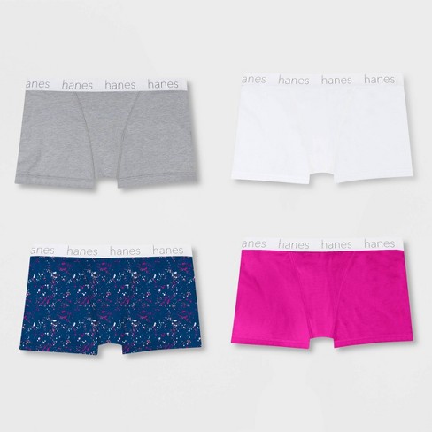Hanes Premium Women's 4pk Boyfriend Cotton Stretch Boxer Briefs -  Gray/Blue/Pink M