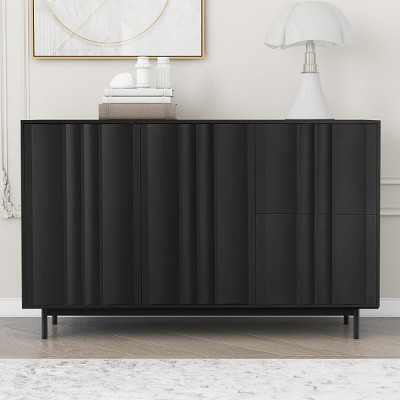 Wave Pattern Storage Cabinet With 2 Doors And 2 Drawers,  47 Inch Long Accent Cabinet, Modern Cabinet-Cuddlewood