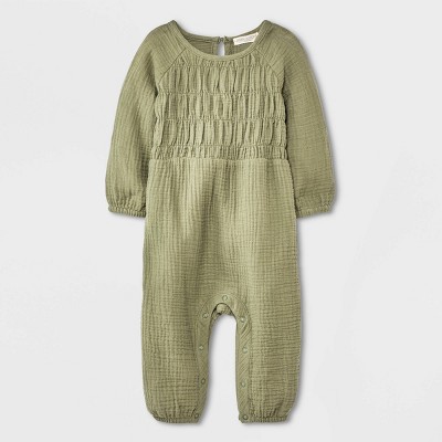 Grayson Collective Baby Girls' Smocked Gauze Bubble Romper - Olive Green 12M