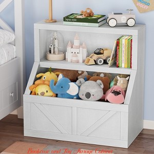 Kids Bookshelf, Wooden Toy Storage Organizer w/ Cubby, Toddler Bookcases Fit for Playroom, Children's Room - 1 of 4