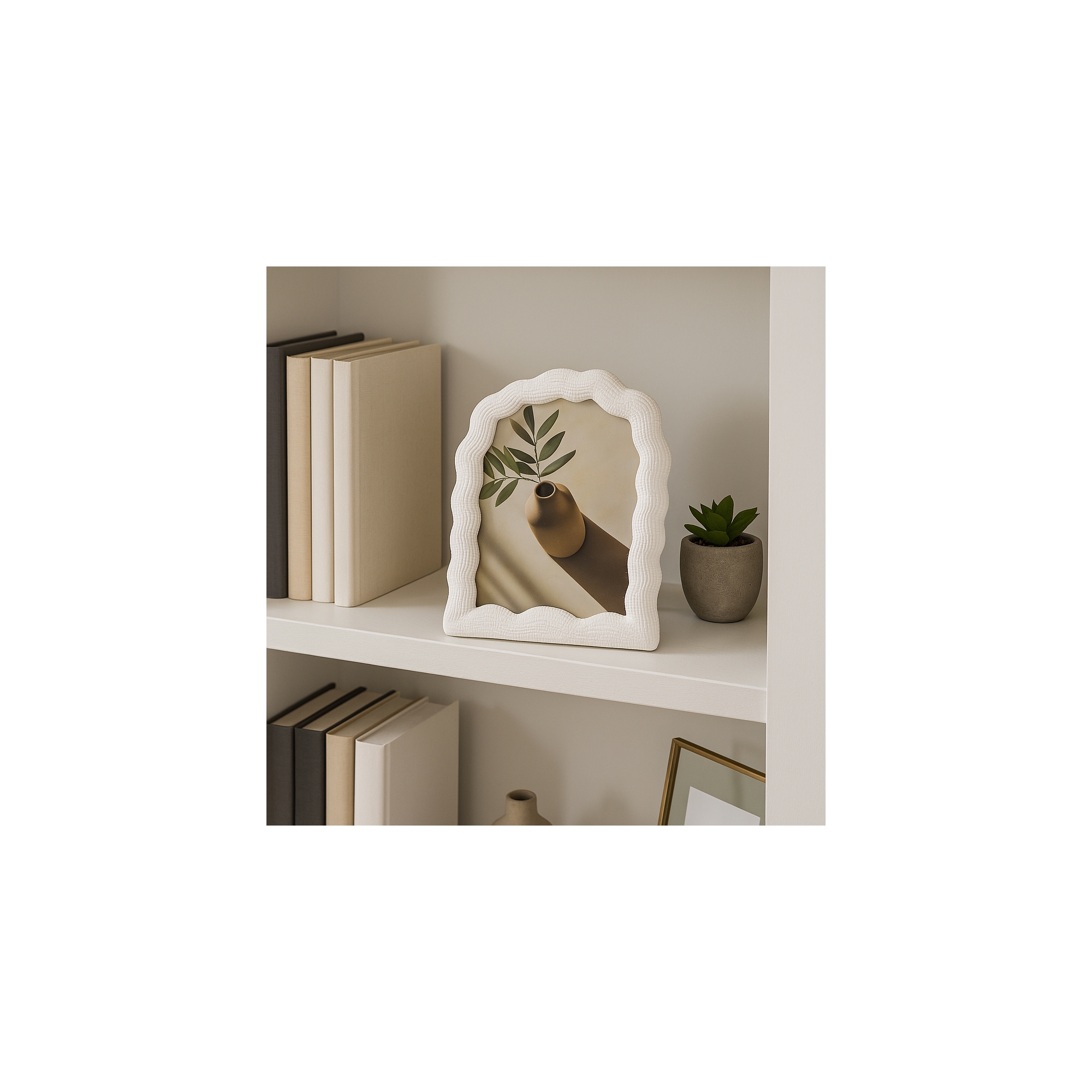 Decorative Wavy Arch Picture Frame for Home Decor - Modern Photo Frame for Tabletop Accent, Mantel Display, or Living Room Decor - 8", White