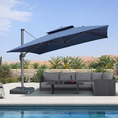 PURPLE LEAF Outdoor Cantilever Umbrellas with Base Large Patio Umbrella Offset Umbrella 360 Degree Rotation