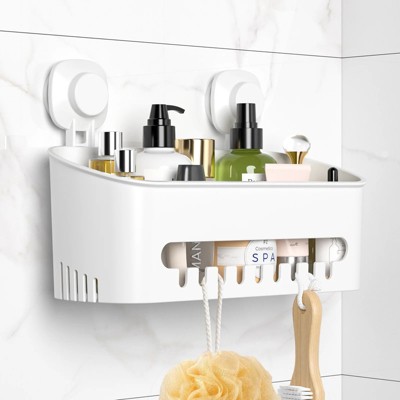 ATTOP Shower Caddy Suction Cup - No Drilling Max Hold 44lbs- Powerful Heavy Duty Suction Shower Organizer with Hooks for Bathroom Kitchen Dark Gray