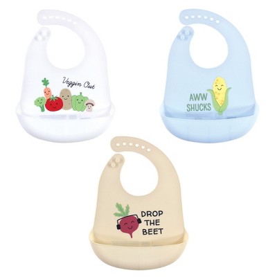 Hudson Baby Infant Boy Silicone Bibs 3pk, Veggies, One Size