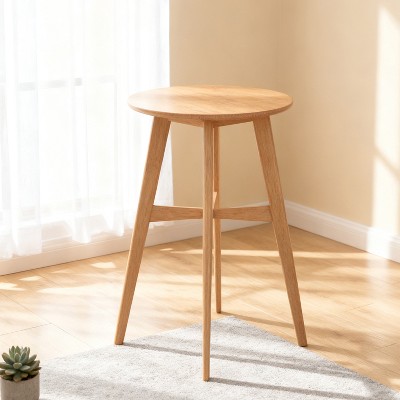 Mid-Century Modern Round Bar Table – 42" High Bar Table with Tapered Legs for Kitchen, Dining Room or Home Bar, Natural Oak