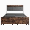 FURNIinspire Beds Vintage Full Bed Frame Queen Bed Frame with Storage Headboard, 2 Drawers, No Box Spring Needed, Brown, 81.18"*54.48"*38.78" - 4 of 4