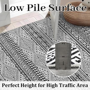Acekool Large Boho Geometric Area Rug, Machine Washable, Non-Slip, Low Pile Neutral Carpet for Living Room, Dining Room, Bedroom, Black - 1 of 4