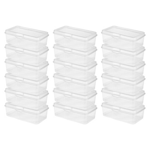 Sterilite Large FlipTop, Stackable Small Storage Bin with Hinging Lid,  Plastic Container to Organize Desk at Home, Classroom, Office, Clear,  18-Pack