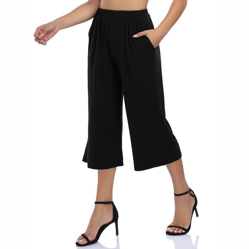 Whizmax Women's Elastic Waist Solid Palazzo Casual Wide Leg Pants with Pockets, 2 of 8