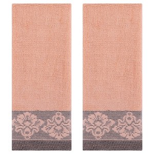 REGALWOVEN Bathroom Hotel Gym Floral Jacquard Pattern Soft Absorbent Hand Towel 13" x 29" 2 Pcs - 1 of 4