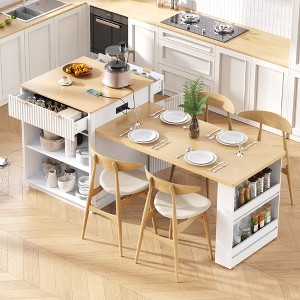 KTMBDW Large Kitchen Island with Extendable Dining Table for 4-6, Island Table with Double-Side Storage, 2 Drawers,2 Side Open Shelves for Living Room - 1 of 4