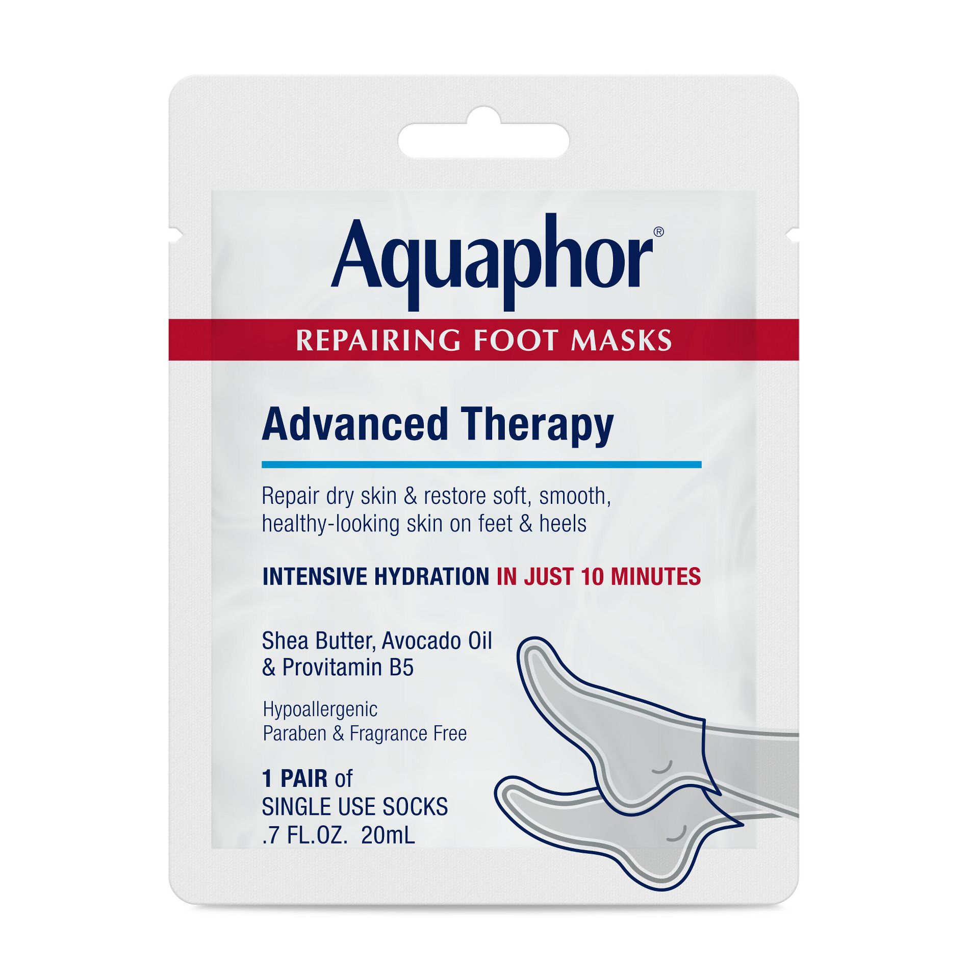 Aquaphor Advanced Therapy Repairing Foot Mask - 0.7 fl oz: Deep Hydration, Paraben-Free, Contains Shea Butter