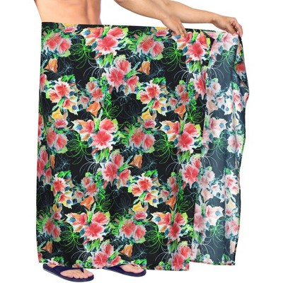 HAPPY BAY Men's Summer Long Surfing Samoan Cover Up Swimwear Beach Wrap Vacation Pareo Beachwear Hawaiian Sarong For Men One Size Black, Floral