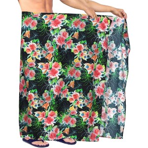 HAPPY BAY Men's Summer Long Surfing Samoan Cover Up Swimwear Beach Wrap Vacation Pareo Beachwear Hawaiian Sarong For Men One Size Black, Floral - 1 of 4