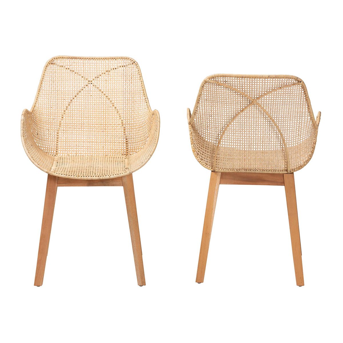 bali & pari Ballerina Japandi Natural Brown Finished Mahogany Wood and Rattan 2-Piece Dining Chair Set - thumbnail 3