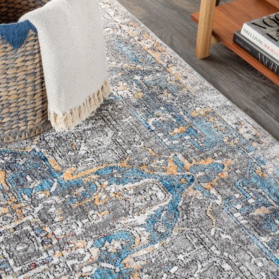 Izmir Vintage Medallion 4' x 6' Reversible Area Rug in Gray, Mustard, and Turquoise