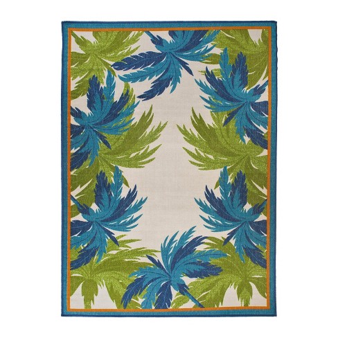 World Rug Gallery Floral Tropical Indoor/Outdoor Area Rug - Blue 5' x 7