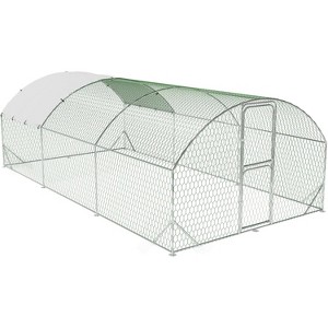 Walk-In Metal Chicken Coop, Waterproof Anti-UV Cover with Double Doors, Outdoor Poultry Cage for Chickens Ducks - 1 of 4