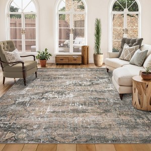 Soft Vintage Low Pile Large Washable Area Rug, Boho Non-Slip Farmhouse Indoor Rugs for Living Room Bedroom - 1 of 4