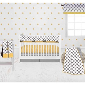 Bacati - Dots Stripes Gray Yellow 6 pc Crib Bedding Set with Long Rail Guard Cover - 1 of 4