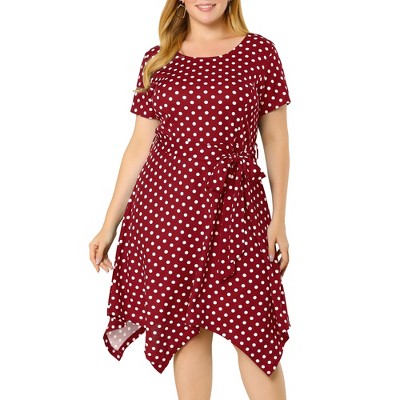 Agnes Orinda Women's Plus Size Polka Dots Wedding Elegant Spring Summer  Midi Shirt Dresses Wine Red 1x : Target