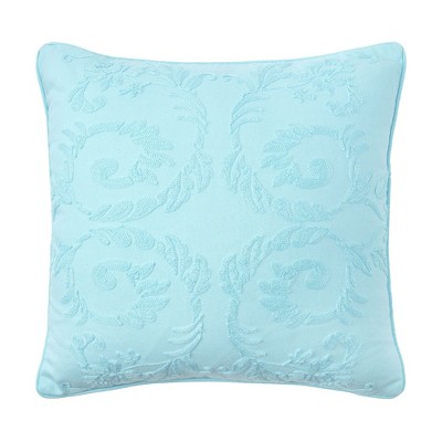 Damask Blue Embroidered Cotton-Polyester Euro Pillow Covers, 18" x 18"