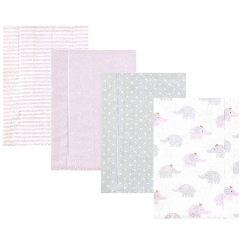 Hudson Baby Infant Girl Cotton Flannel Burp Cloths, Lilac Elephants 4 Pack, One Size, 1 of 7
