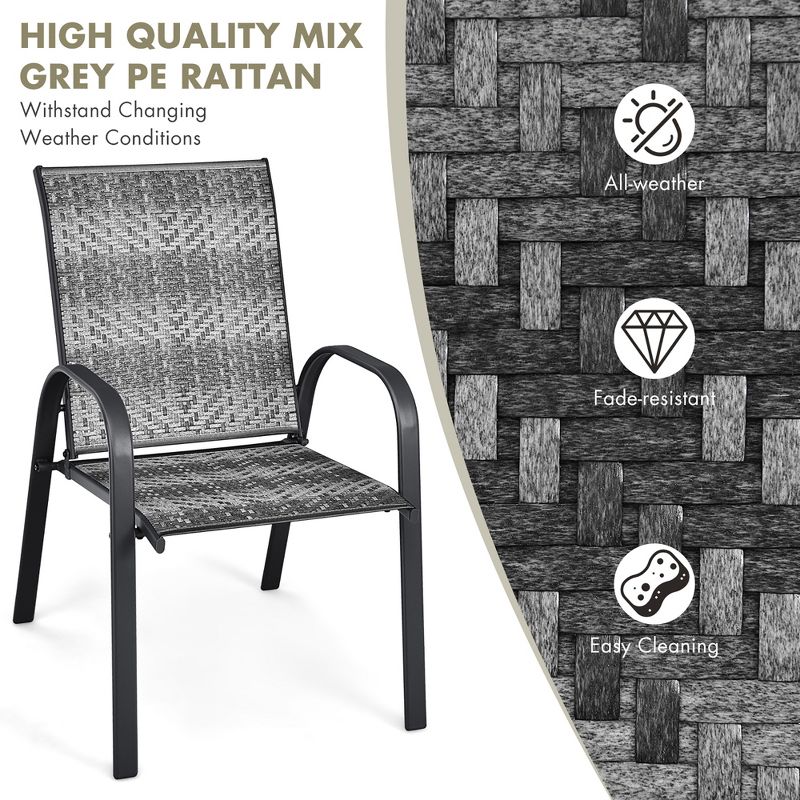 Costway Set of 12 Patio Rattan Dining Chairs Stackable Armrest Garden Mix Gray\Mix Brown, 5 of 10
