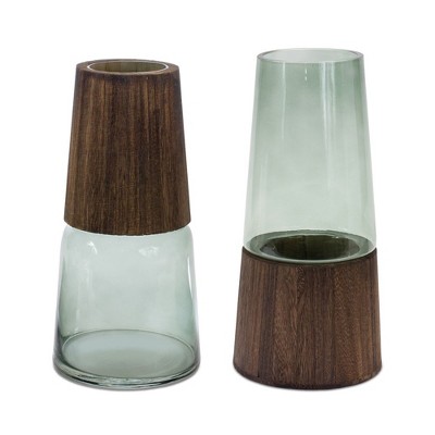 Melrose Tapered Glass Vase with Wood Accent (Set of 2)