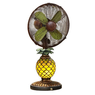 DecoBreeze Ocsillating 3 Speed Table Fan and Tiffany Style Mosaic Glass Pattern Pineapple Table Lamp with Quiet Motor