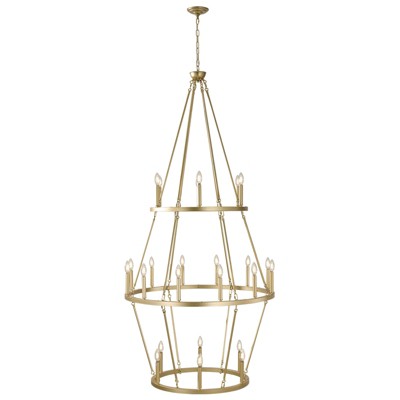 PAKOKULA Modern 24-Light Gold 3-Tier Wagon Wheel Farmhouse Industrial Chandelier Rustic Candle Pendant Light