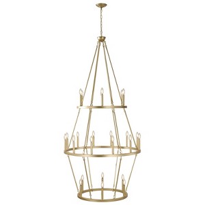 PAKOKULA Modern 24-Light Gold 3-Tier Wagon Wheel Farmhouse Industrial Chandelier Rustic Candle Pendant Light - 1 of 4