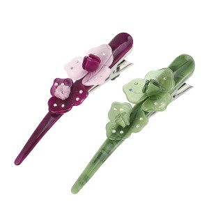 Unique Bargains Women's Metal Long Duckbill Hair Clips Green Purple 5.31"x1.57"x1.18" 2 Pcs - 1 of 4