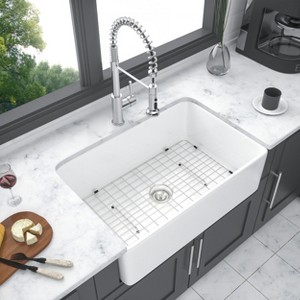 Gulches 30" White Farmhouse Sink, Apron-Front Reversible Single Bowl, Ceramic,30W×20D×10H - 1 of 4