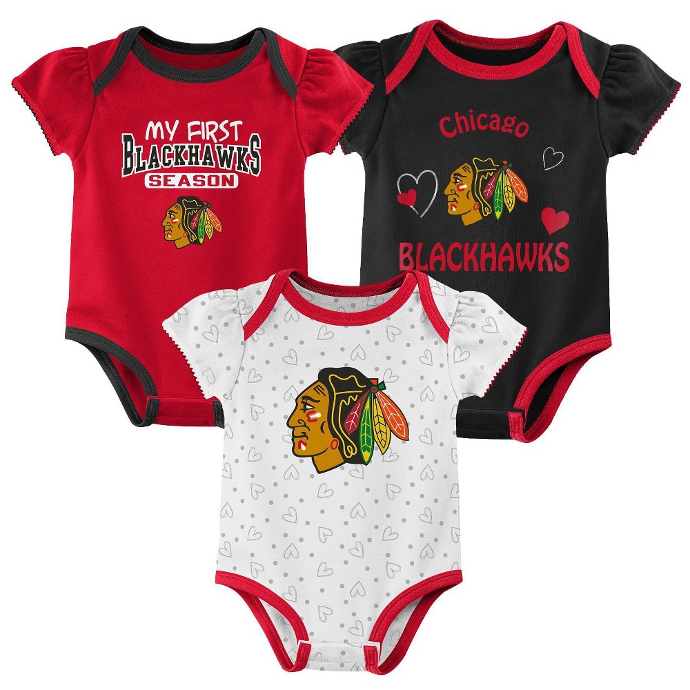 NHL Chicago Blackhawks Baby Girls' Winning Goal 3pk Bodysuit Set - 0-3M