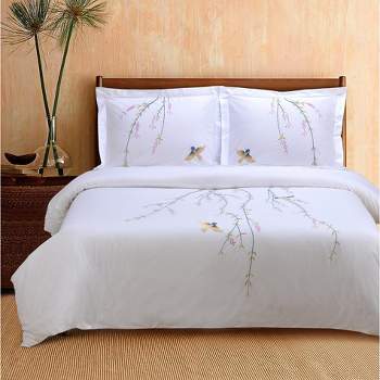 Classic Spring Solid Embroidered Modern 200-Thread Count Ultra-Soft Cotton 3-Piece Duvet Cover Set with Matching Pillowshams by Blue Nile Mills