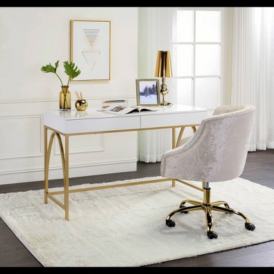Lightmane 30'' White High Gloss Vanity Desk with Gold Details
