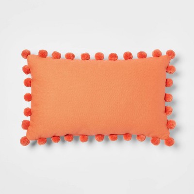 Oblong Pom-Pom Throw Pillow Coral - Pillowfort™