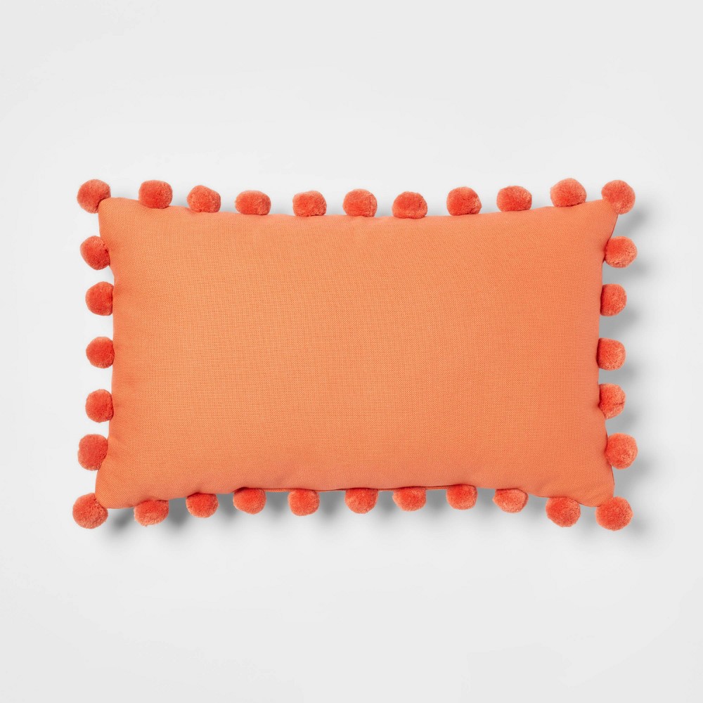 Oblong Pom-Pom Throw Pillow Coral - Pillowfort