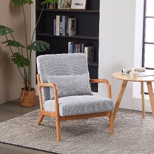 Kumasinova Mid-Century Modern Accent Chair, Ergonomic Armchair Living Room Chairs with Pillow Upholstered Reading Chair with Solid Wood Frame - 1 of 4