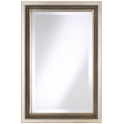 Uttermost Rectangular Vanity Accent Wall Mirror Modern Silver Leaf Frame Triple Beaded 23" Wide for Bathroom Bedroom Living Room