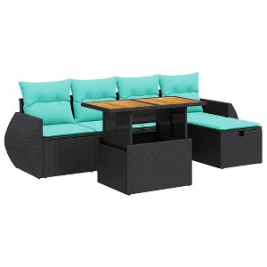 vidaXL 6 Piece Patio Sofa Set with Cushions Brown Poly Rattan Acacia - 1 of 4