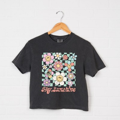 Simply Sage Market Women's  Hey Sunshine Flowers Short Sleeve Relaxed Fit Cropped Graphic Tee