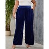 Plus Size Women Pants Elastic Waist Velvet Wide Leg Long Trousers - 2 of 4