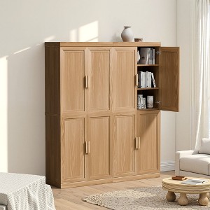 72"x62"x16" Wood Accent Cabinet in Natural Color, Storage Organizer with Adjustable Shelves for Kitchen Bedroom Entryway Living Room Dinning Room - 1 of 4