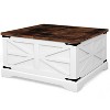 Aoxun Modern Farmhouse Coffee Table, Square Wood Center Table with Large Storage Space, Metal Corners, Z Shape, White - 4 of 4