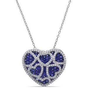 EVERLY JEWELRY | Sterling Silver 4 CT TGW Created Blue Sapphire Created White Sapphire Fashion Pendant With Chain Black Rhodium Plated, 18-inch - 1 of 4
