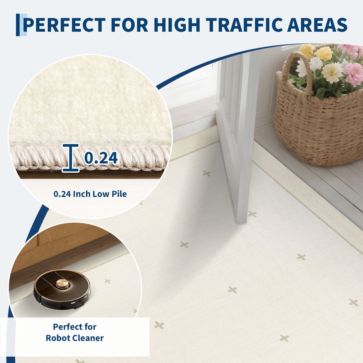 Garvee Area Rugs for Living Room Bedroom Modern Cross Pattern Rug Washable Bordered Carpet Low Pile Non-Slip Accent Rug for Dining Room Hallway - thumbnail 5